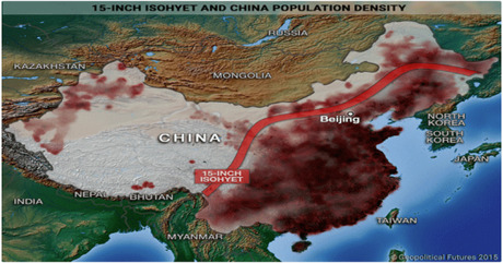 15-дюймовая изогиета и плотность населения Китая
