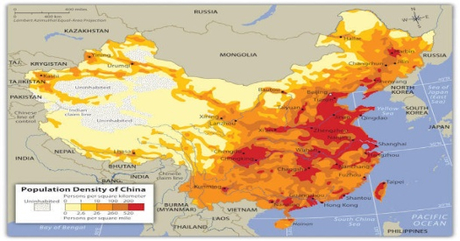 Карта плотности населения Китая